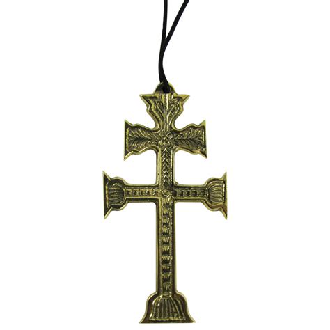 Large Bronze Embossed Gothic Double Cross of Lorraine Necklace ...