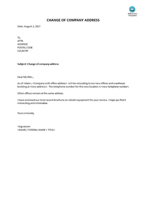 Change of Company Address Letter Template