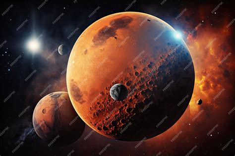 Premium Photo | Mars a red planet with two moons phobos and deimos is a ...