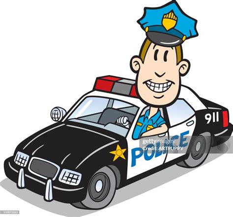 Cartoon Cop In Police Car High-Res Vector Graphic - Getty Images