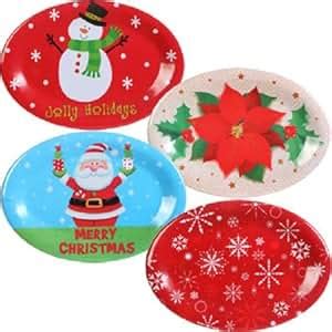 Amazon.com | 4 PACK Holiday Oval Plastic Serving Trays: Christmas Plastic Tray: Platters