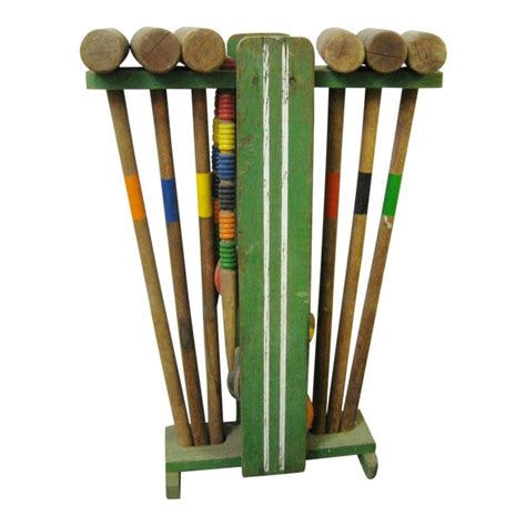 Vintage Wooden Croquet Set & Stand | Chairish