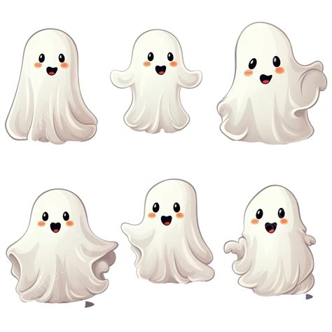 Cute Ghost Characters Color Vector Illustration For The Halloween Holiday, Smiley, Ghost, Funny ...