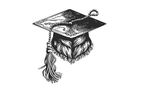 Premium Vector | Black graduation cap with tassel in black and white a ...