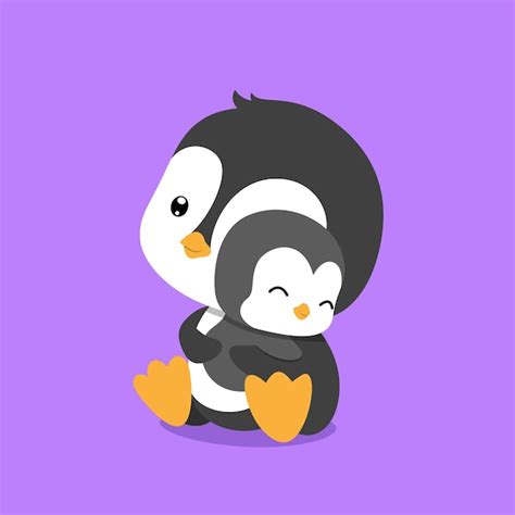 Premium Vector | Penguin hugging her baby penguin with her hand