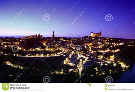 Night view of Toledo city. stock image. Image of castilla - 43228613