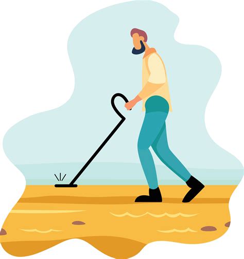 Man with a metal detector on a beach flat style stock vector image, Guy walking with a pulse ...