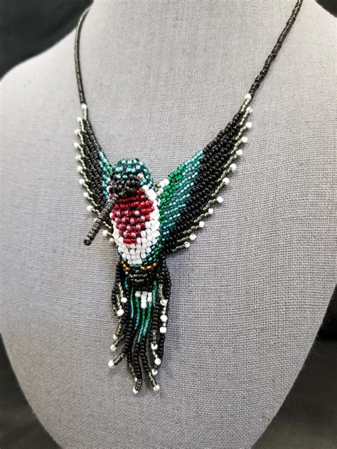 Ruby Throated Hummingbird 3-D Beaded Necklace ⋆ Behold Jewelry ...