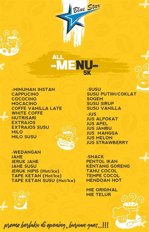 Menu at Blue Star cafe, Pamekasan