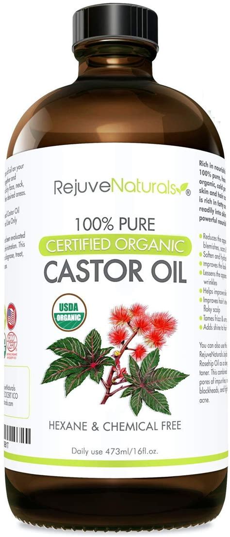 Organic Castor Oil (16oz Glass Bottle) USDA Certified Organic, 100% Pure, Cold Pressed, Hexane ...