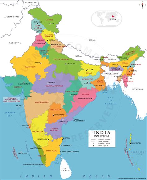 India Political Map With States And Capitals