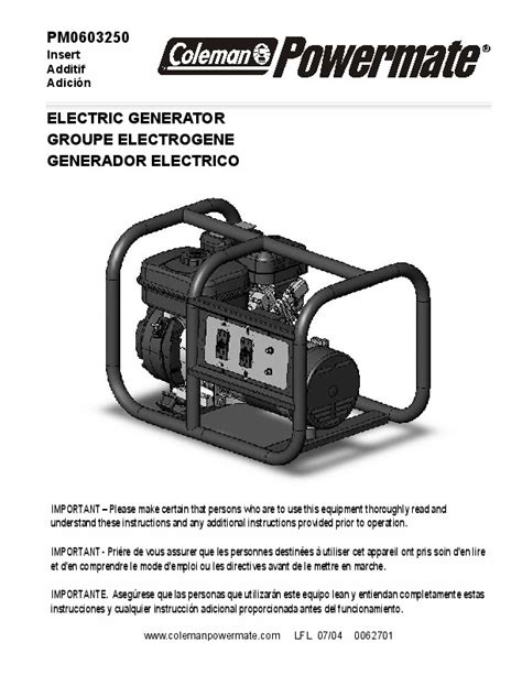 Coleman Powermate PM0603250 Generator Owners Manual