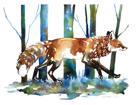 Running Fox, watercolors : r/painting