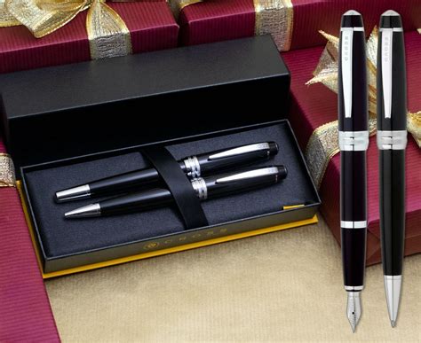 Cross Bailey Fountain & Ballpoint Pen Set - Black Lacquer Chrome Trim | AT0457-7MS | The Online ...