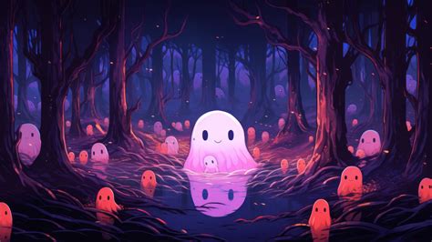 Cute Ghost Forest Halloween 4K #3441m Wallpaper PC Desktop