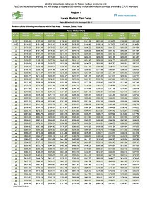 Fillable Online Region 1 Kaiser Medical Plan Rates - RealCare Insurance Marketing Fax Email ...