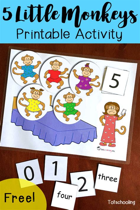 Five Little Monkeys Jumping on the Bed Printable Activity | Totschooling - Toddler, Preschool ...