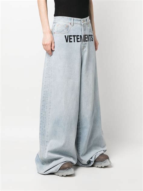 Vetements Blue Logo Print Baggy Jeans | ModeSens