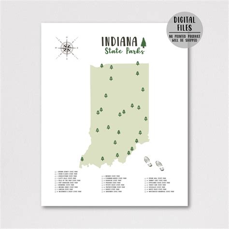 Indiana State Parks Map | Gift For Hiker | Indiana Map | Digital Print ...