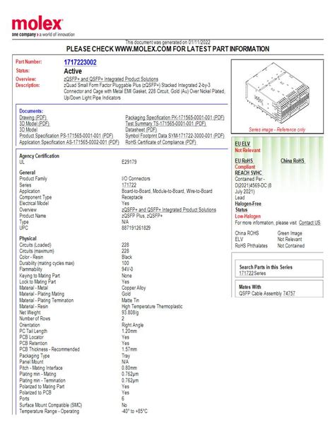 SFP Connectors I/O Connectors Datasheets – Mouser