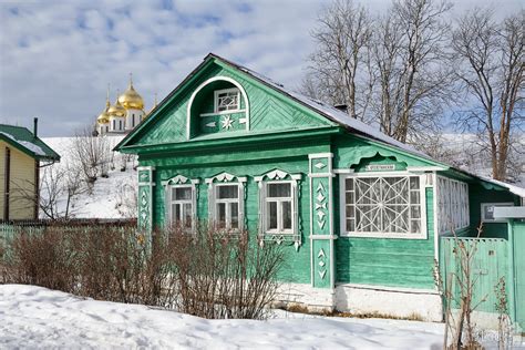 Green Russian Wooden House on Kropotkinskaya Street in Winter - ArtLook ...