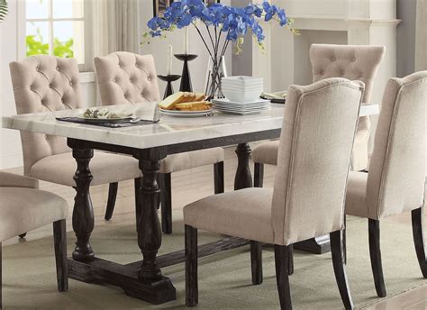 Gerardo White Marble and Weathered Espresso Dining Room Set - 1StopBedrooms.