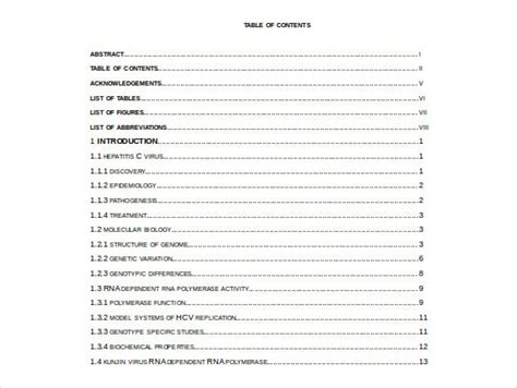 apa style table of contents template