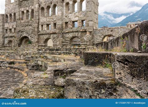 Ancient Ruins of Old Roman Amphiteatre Built in Aosta. Stock Image ...