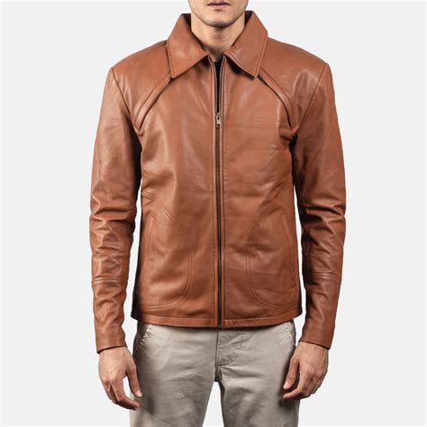 Mens Lenny Tan Brown Leather Jacket