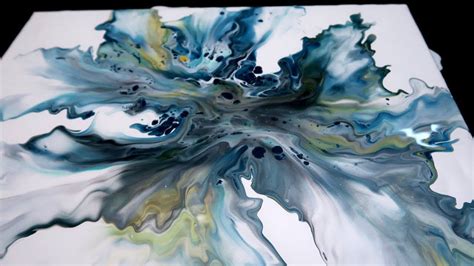 Big blue acrylic pouring gorgeous blue and silver fluid art painting ...