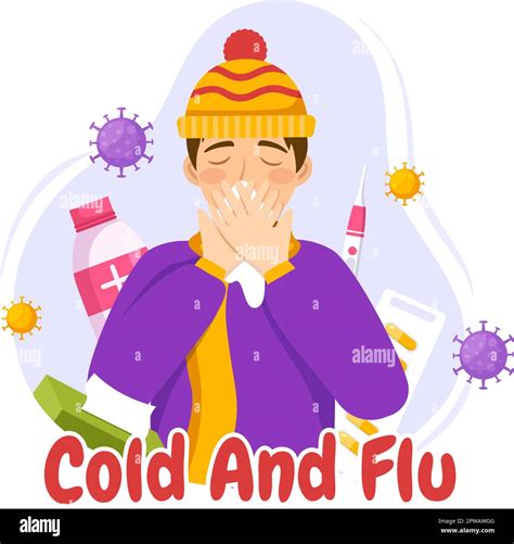 Sick Person Flu and Cold Sickness Illustration with People Wearing Thick Clothes in Flat Cartoon ...