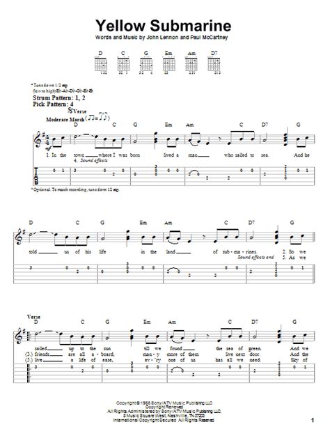 Yellow Submarine by The Beatles - Easy Guitar Tab - Guitar Instructor