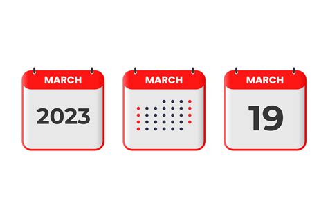 March 19 calendar design icon. 2023 calendar schedule, appointment, important date concept ...