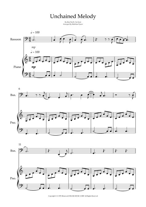 Unchained Melody (arr. Matthew pyeon) by Al Hibbler Sheet Music for Bassoon and Piano at Sheet ...