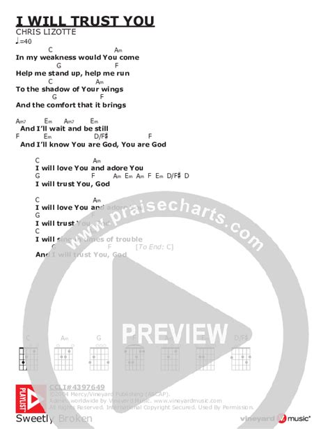 I Will Trust You Chords PDF (Chris Lizotte) - PraiseCharts