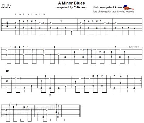 A MINOR BLUES: Fingerstyle Guitar Tab - GuitarNick.com