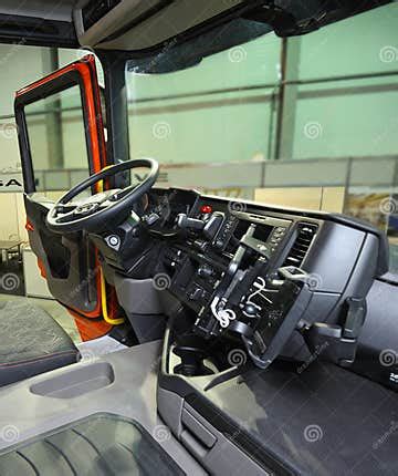 Interior of a Dump Truck Cabin: Seat, Wheel, Dashboard Stock Photo ...