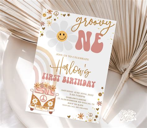 EDITABLE First Birthday Groovy One Birthday Party Invitations - Etsy Australia