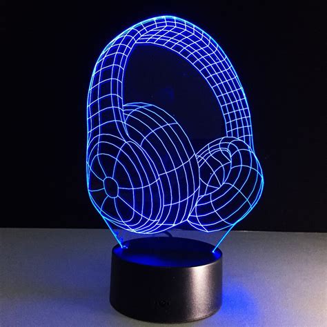 Hot 3D Acrylic Earphone Illusion Table Lamp with USB 3W/5V RGB Headset Headphone Night Light ...