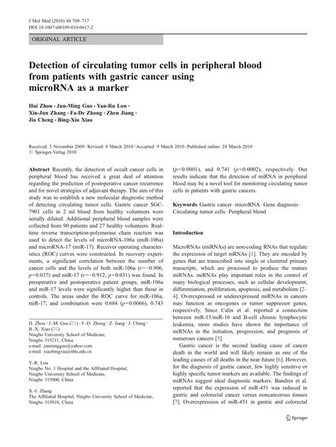 (PDF) Detection of circulating tumor cells in peripheral blood from patients with gastric cancer ...