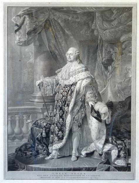 Proantic: Large Royalist Engraving: Louis XVI King Of France In Corona