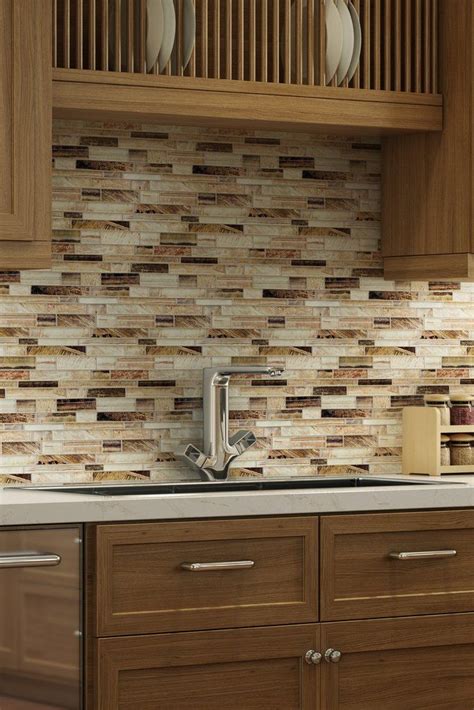 MTO0207 Contemporary Linear Brown Glossy Foil Glass Mosaic Tile | Trendy kitchen backsplash ...