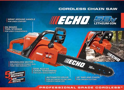 ECHO 16 in. 58-Volt Brushless Lithium-Ion Cordless Chainsaw - 4.0 Ah ...