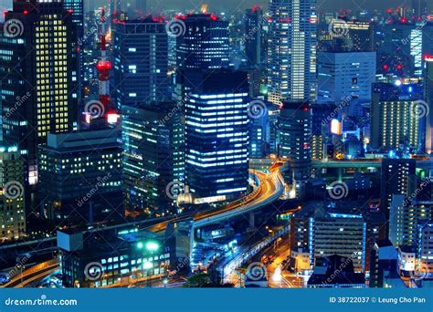 Osaka city at night stock image. Image of illuminated - 38722037