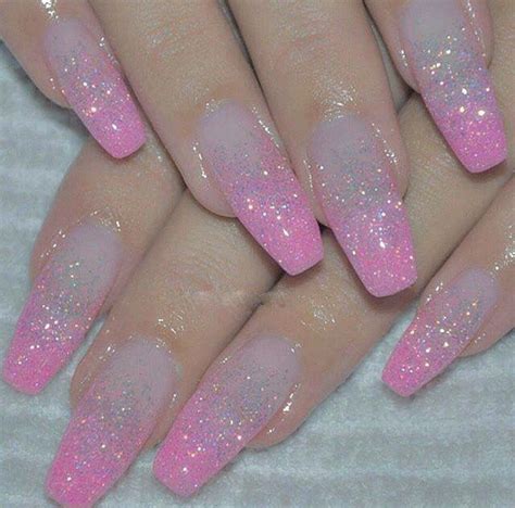 NEW! Hot Pink And Glitter Ombre Nails EXTRA LONG COFFIN X 20 Press On ...