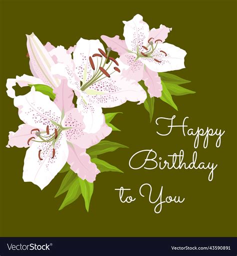 Happy birthday card with white lilies Royalty Free Vector