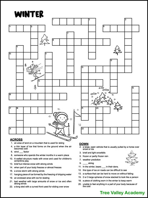 Printable Winter Crossword Puzzles for Kids - Tree Valley Academy