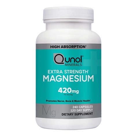 Qunol Extra Strength Magnesium 420mg, High Absorption, Gluten Free & Vegetarian, 240 Capsules ...