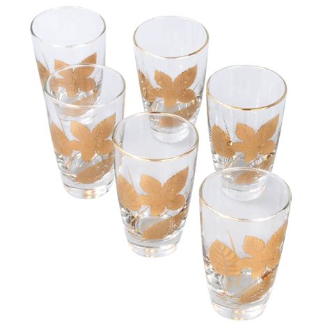 Vintage Gold Leaf Drinking Glasses - Set of 8 | Chairish