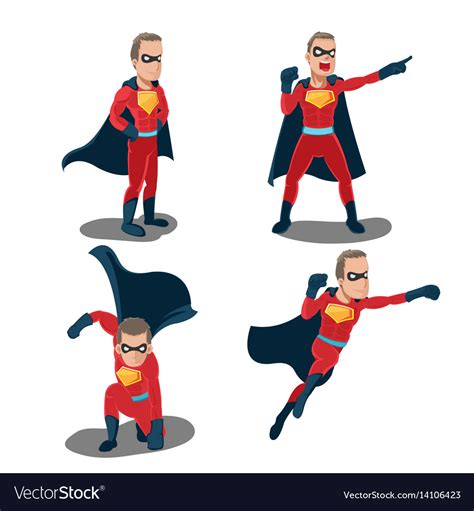 Superhero actions cartoon character set Royalty Free Vector